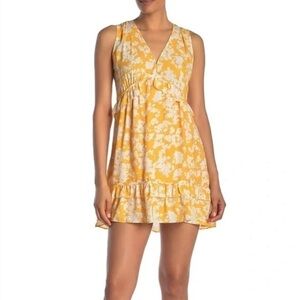 Ramy Brook ‘Merida’ Yellow Floral Shift Dress Ruffle Trim Size 8